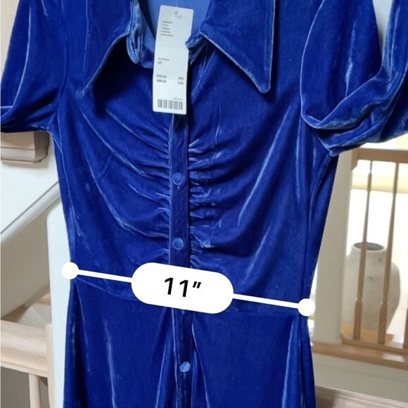 Urban Outfitters Uo Nellie Ruched Velvet Shirt Dress in Blue XS NWT - Picture 8 of 13